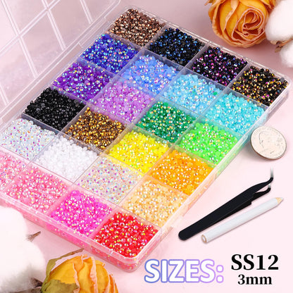 🔥[5𝟎% 𝐎𝐅𝐅 𝐋𝐀𝐒𝐓 𝐓𝐇𝐑𝐄𝐄 𝐃𝐀𝐘𝐒]32000Pcs Resin Jelly Rhinestones for Bedazzling, Multicolor 3mm Flatback Gems for Diamond Art, Bedazzler Kit with 3Pcs 10ml B7000 Jewelry Glue for Nail Art Crafting Book Makeup-JKL