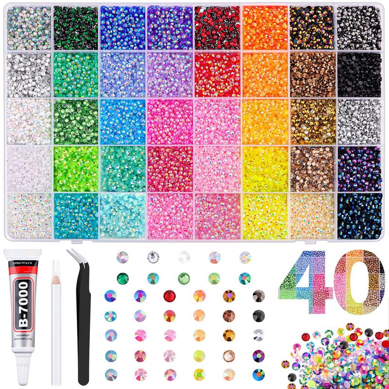 🔥[5𝟎% 𝐎𝐅𝐅 𝐋𝐀𝐒𝐓 𝐓𝐇𝐑𝐄𝐄 𝐃𝐀𝐘𝐒]VIBRANT GEMS 26000Pcs Resin Rhinestones with Tweezers for Crafting Mixed-Color 3mm Bedazzling Crystal with 3Pcs 10ml B7000 Jewelry Glue for DIY Crafts Clothing Tumblers Shoes Fabric Nail Art Colorful-JKL