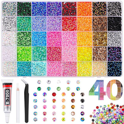 🔥[5𝟎% 𝐎𝐅𝐅 𝐋𝐀𝐒𝐓 𝐓𝐇𝐑𝐄𝐄 𝐃𝐀𝐘𝐒]VIBRANT GEMS 26000Pcs Resin Rhinestones with Tweezers for Crafting Mixed-Color 3mm Bedazzling Crystal with 3Pcs 10ml B7000 Jewelry Glue for DIY Crafts Clothing Tumblers Shoes Fabric Nail Art Colorful-JKL