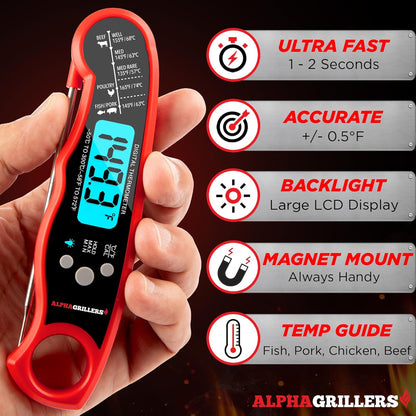 🔥[5𝟎% 𝐎𝐅𝐅 𝐋𝐀𝐒𝐓 𝐓𝐇𝐑𝐄𝐄 𝐃𝐀𝐘𝐒]Alpha Grillers Meat Thermometer Digital – Instant Read Food Thermometer for Cooking & Grilling – Professional Kitchen Gift for Men, Dad & Mom-JKL