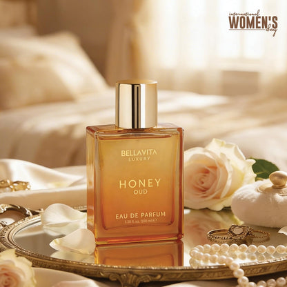 🔥[5𝟎% 𝐎𝐅𝐅 𝐋𝐀𝐒𝐓 𝐓𝐇𝐑𝐄𝐄 𝐃𝐀𝐘𝐒]Bellavita Luxury Honey Oud Eau de Parfum | 100 ml (3.4 fl.oz.) | Perfume for Men and Women | Sweet Honey, Bergamot, Oud, and Amber Notes | Women's Day Special-JKL