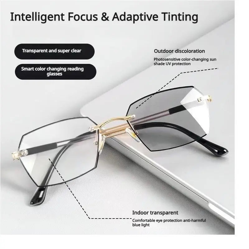 [55% Off Mega Sale] Black & Gold Semi-Rimless Precision Focus Reading Glasses for Men & Women - High-Definition Vision, Blue Light Filter, Ergonomic Design with Soft Silicone Nose Pads-HHH