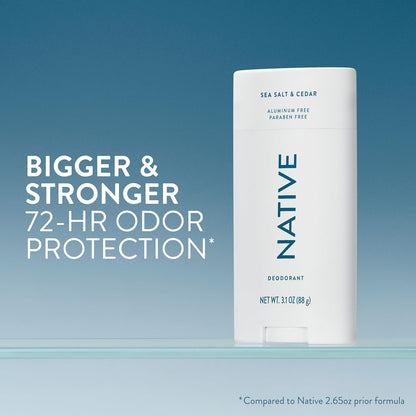 🔥[5𝟎% 𝐎𝐅𝐅 𝐋𝐀𝐒𝐓 𝐓𝐇𝐑𝐄𝐄 𝐃𝐀𝐘𝐒]Native Aluminum Free Deodorant, Sea Salt & Cedar, Large Size Stick, 72 Hour Odor Control, for Women & Men, Contains Naturally Derived Ingredients, 3.1 oz-JKL