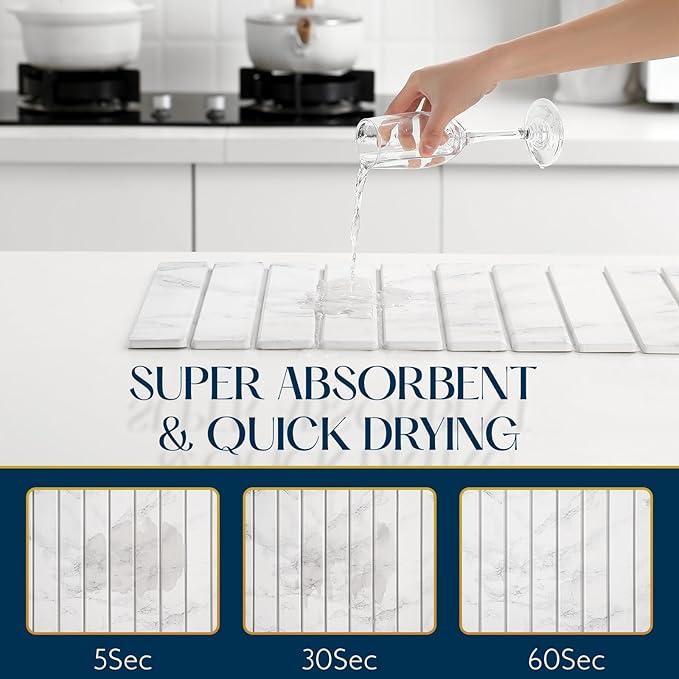 🔥[55% 𝐎𝐅𝐅 𝐋𝐀𝐒𝐓 𝐓𝐇𝐑𝐄𝐄 𝐃𝐀𝐘𝐒]Large Stone Dish Drying Mat - 24" × 16" for Kitchen Counter, Super Absorbent, Heat Resistant Dish Drying Mats, Eco-Friendly Diatomaceous Earth Stone Rack Tableware Mat-LU