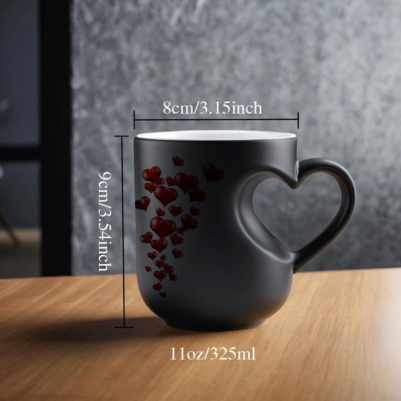 Heart-Shaped Color Changing Ceramic Mug - Hot/Cold Thermochromic Design, Red Heart Pattern, Reusable Coffee Cup for Valentine'S Day, Christmas, Birthdays - Perfect Gift for Holidays & Special Occasions, Coffee Bar Accessories, Festive Drinkware, Roman-OA