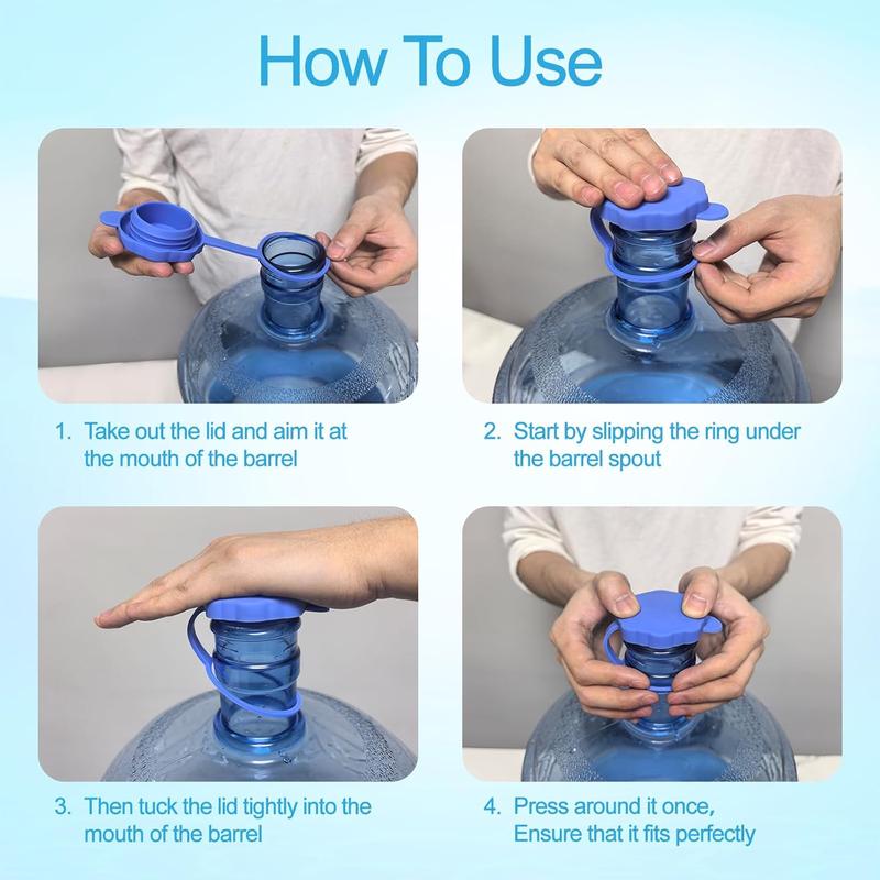 5 PCS 3 & 5 Gallon Water Jug Cap, Upgrade Reusable Replacement Caps, Non Spill Lids for 55mm Water Bottle-OA