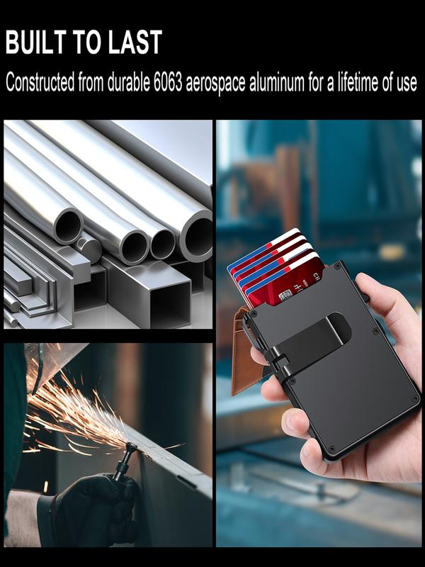 Minimalist Men’s Slim Wallet: 9 - 13 Cards, Money Clip, ID Window. RFID - Blocking, Aluminum Bifold Pop - Up-OA