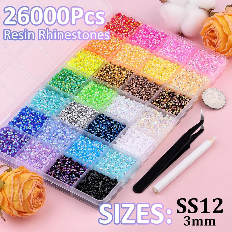 🔥[5𝟎% 𝐎𝐅𝐅 𝐋𝐀𝐒𝐓 𝐓𝐇𝐑𝐄𝐄 𝐃𝐀𝐘𝐒]VIBRANT GEMS 26000Pcs Resin Rhinestones with Tweezers for Crafting Mixed-Color 3mm Bedazzling Crystal with 3Pcs 10ml B7000 Jewelry Glue for DIY Crafts Clothing Tumblers Shoes Fabric Nail Art Colorful-JKL