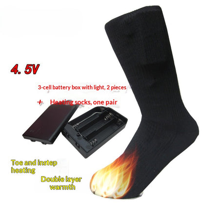 [🔥Annual Winter Warehouse Sale]Black Remote Control Heated Socks with 4.5V Power & Adjustable Heat - One Size Fits Most, Includes 2 LED Battery Boxes (Requires 3xAA each)-EQ