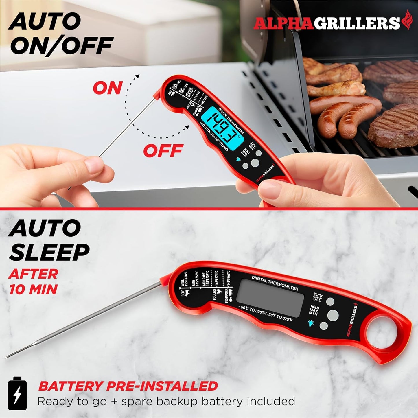 🔥[5𝟎% 𝐎𝐅𝐅 𝐋𝐀𝐒𝐓 𝐓𝐇𝐑𝐄𝐄 𝐃𝐀𝐘𝐒]Alpha Grillers Meat Thermometer Digital – Instant Read Food Thermometer for Cooking & Grilling – Professional Kitchen Gift for Men, Dad & Mom-JKL