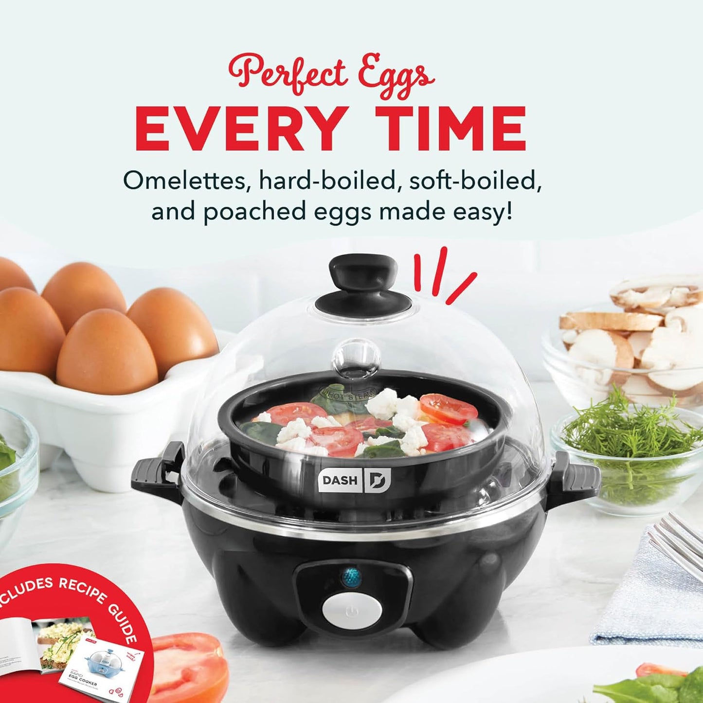 🔥[5𝟎% 𝐎𝐅𝐅 𝐋𝐀𝐒𝐓 𝐓𝐇𝐑𝐄𝐄 𝐃𝐀𝐘𝐒]Rapid Egg Cooker - Boiler, Poacher & Steamer - Includes Measuring & Recipe Guide - Dishwasher Safe - BPA Free - Holds 7 Eggs, Black-JKL