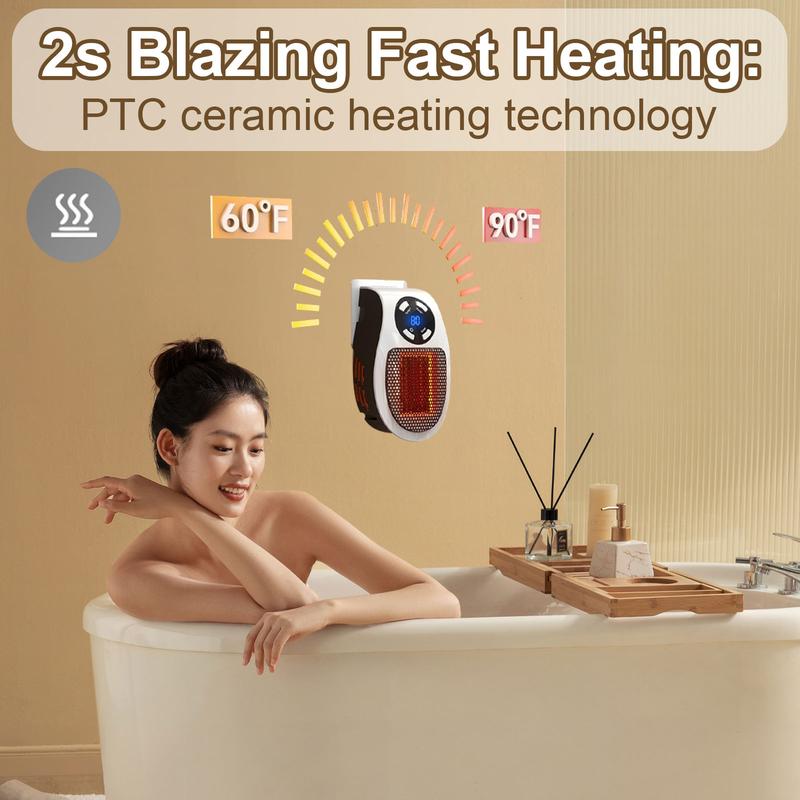 🔥[6𝟎% 𝐎𝐅𝐅 𝐋𝐀𝐒𝐓 𝐓𝐇𝐑𝐄𝐄 𝐃𝐀𝐘𝐒]Wall Outlet Space Heater, with Adjustable Thermostat, Portable Plug in Small Space Heater for Indoor,12H Timer & LED Display, PTC Ceramic Fast Heat Safely for Bedroom Bathroom Office-3@OK