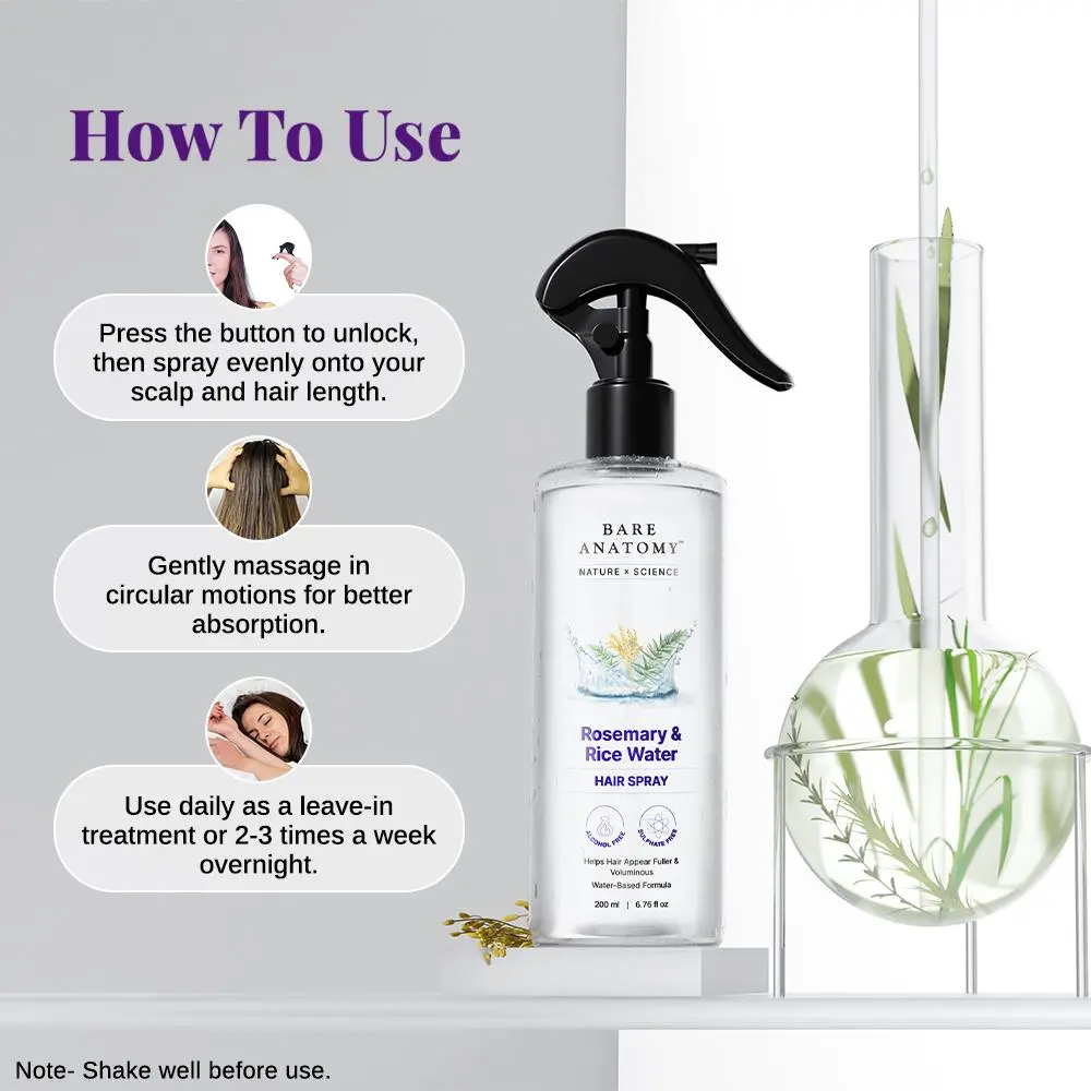🔥[5𝟎% 𝐎𝐅𝐅 𝐋𝐀𝐒𝐓 𝐓𝐇𝐑𝐄𝐄 𝐃𝐀𝐘𝐒]Bare Anatomy Nature x Science Rosemary Water with Rice Water |100% Natural Extract | Soft & Smooth Hair Non-Greasy & Fast Absorbing | 200 ml-JKL