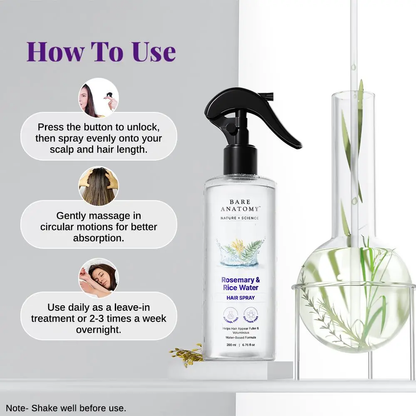 🔥[5𝟎% 𝐎𝐅𝐅 𝐋𝐀𝐒𝐓 𝐓𝐇𝐑𝐄𝐄 𝐃𝐀𝐘𝐒]Bare Anatomy Nature x Science Rosemary Water with Rice Water |100% Natural Extract | Soft & Smooth Hair Non-Greasy & Fast Absorbing | 200 ml-JKL