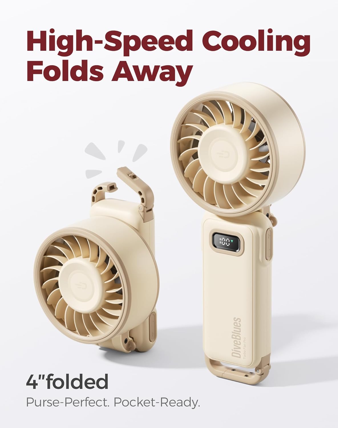 🔥[5𝟎% 𝐎𝐅𝐅 𝐋𝐀𝐒𝐓 𝐓𝐇𝐑𝐄𝐄 𝐃𝐀𝐘𝐒]Diveblues Portable Handheld Fan, 7.4m/s High Speed Turbo Fan, 180° Foldable 4-in-1 Personal Neck Fan Carabiner Clip, 100 Speed Stepless Control, USB-C Rechargeable for Travel, Makeup Hot Flashes-JKL
