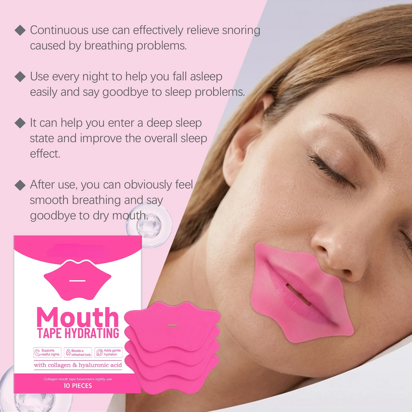 🔥[65% 𝐎𝐅𝐅 𝐋𝐀𝐒𝐓 𝐓𝐇𝐑𝐄𝐄 𝐃𝐀𝐘𝐒]Hydrating & Moisturizing Mouth Tape For Sleep -Lip Plumping - Built in Lip Mask-LU