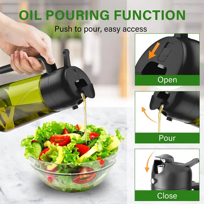 🔥[5𝟎% 𝐎𝐅𝐅 𝐋𝐀𝐒𝐓 𝐓𝐇𝐑𝐄𝐄 𝐃𝐀𝐘𝐒]2 Count 2 in 1 Oil Sprayer and Oil Dispenser for Kitchen - 16oz/470ml Light-Blocking Dark Glass Olive Oil Spray Bottle for Cooking, Air Fryer, Salad & BBQ Utensils-JKL