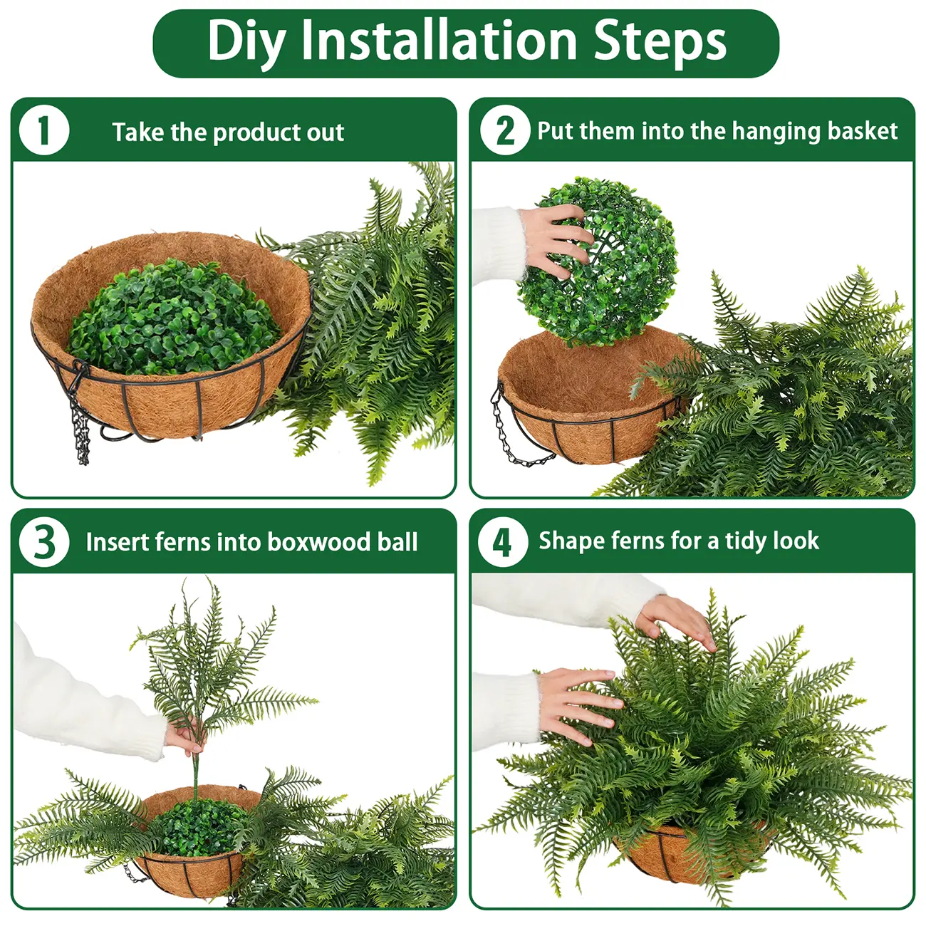 🔥[5𝟎% 𝐎𝐅𝐅 𝐋𝐀𝐒𝐓 𝐓𝐇𝐑𝐄𝐄 𝐃𝐀𝐘𝐒]2 Set Artificial Hanging Fern Plants Outdoor Fake Hanging Ferns Planter, Includes Hanging Flower Basket And Artificial Fern, UV Resistant Faux Fern Plant Basket For Outdoors Patio Garden Home Decor-JKL
