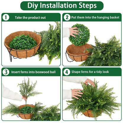 🔥[5𝟎% 𝐎𝐅𝐅 𝐋𝐀𝐒𝐓 𝐓𝐇𝐑𝐄𝐄 𝐃𝐀𝐘𝐒]2 Set Artificial Hanging Fern Plants Outdoor Fake Hanging Ferns Planter, Includes Hanging Flower Basket And Artificial Fern, UV Resistant Faux Fern Plant Basket For Outdoors Patio Garden Home Decor-JKL