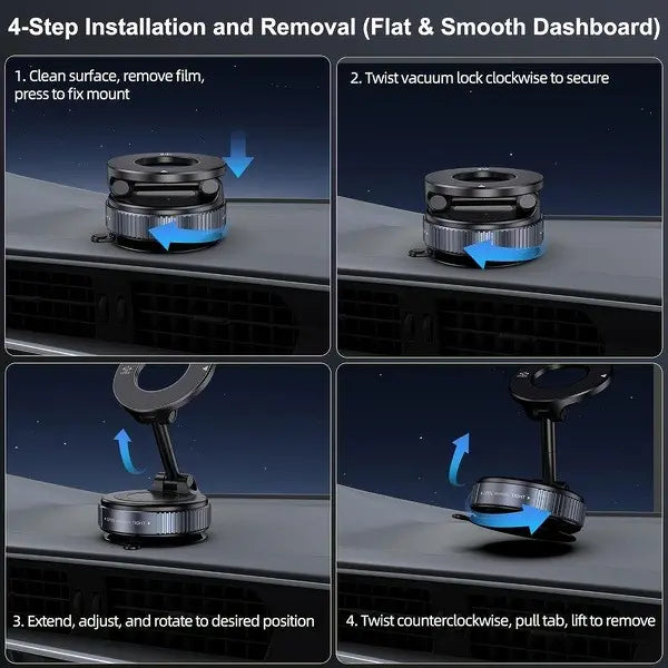 🔥[5𝟎% 𝐎𝐅𝐅 𝐋𝐀𝐒𝐓 𝐓𝐇𝐑𝐄𝐄 𝐃𝐀𝐘𝐒] Universal Magnetic Car Phone Holder Strong Vacuum Suction Cup Mount for All Smartphones & Vehicles Foldable Design Works on Dashboard Gym & Bathroom Mirrors-JKL