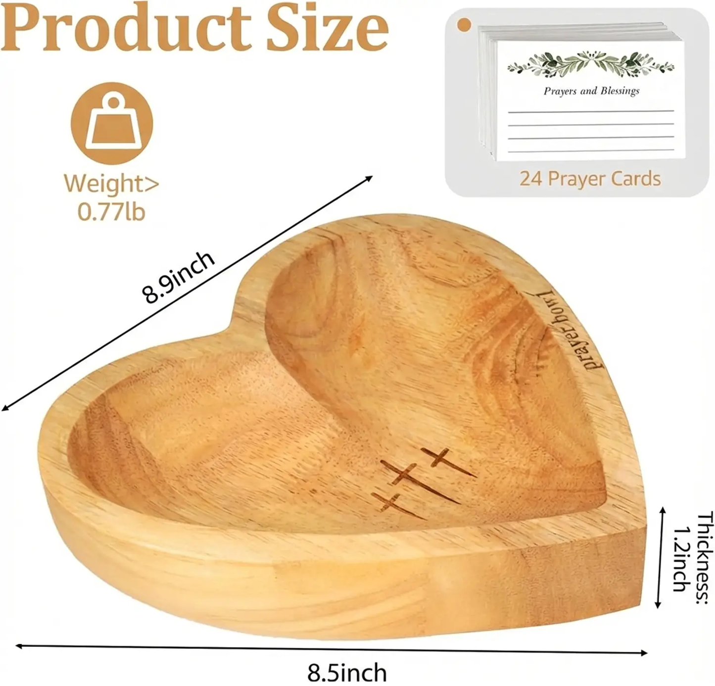 🔥Wooden heart-shaped prayer bowl with 24 prayer cards; handcrafted vintage-style prayer bowl featuring cross and letter motifs; home decor for living rooms, bedrooms, and churches; Christian accessories; home decor; hand-carved-JKL