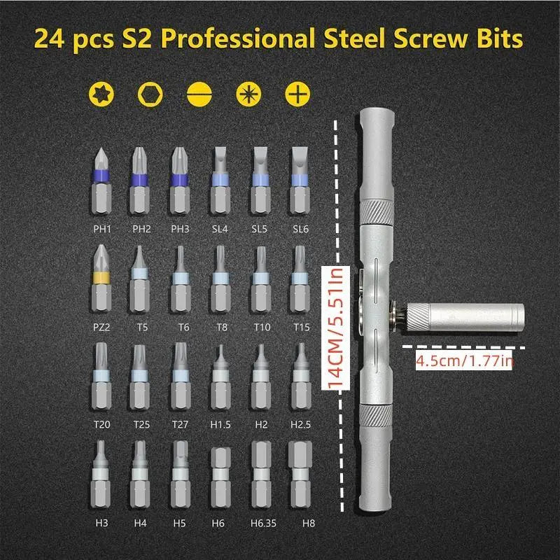 🔥[5𝟎% 𝐎𝐅𝐅 𝐋𝐀𝐒𝐓 𝐓𝐇𝐑𝐄𝐄 𝐃𝐀𝐘𝐒]SEESE 24 in 1 DlY Screwdriver Set,1 Set SwitchableScrewdriver Shape Magnetic Screwdriver Set,Compact and Portable Ratchet Screw0driver SetHome Repair Tool Box-JKL