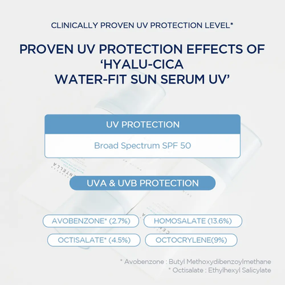 🔥[5𝟎% 𝐎𝐅𝐅 𝐋𝐀𝐒𝐓 𝐓𝐇𝐑𝐄𝐄 𝐃𝐀𝐘𝐒][SKIN1004 Official Shop] Hyalu-Cica Water-Fit Sun Serum UV 50ml (OTC) - Lightweight Sunscreen for Daily Use, Korean Sunscreen, Watery and Creamy Texture, Sunscreen for Sensitive Skin-JKL