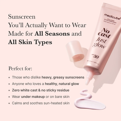 🔥[5𝟎% 𝐎𝐅𝐅 𝐋𝐀𝐒𝐓 𝐓𝐇𝐑𝐄𝐄 𝐃𝐀𝐘𝐒][NEW] [medicube] No Cast Just Glow Collagen Sunscreen | SPF 50 Broad Spectrum Face Sunscreen | Lightweight, Non-Sticky, Hydrating Formula | No White Cast or Residue | Peptide, Cica for Soothing & Natural Glow-JKL