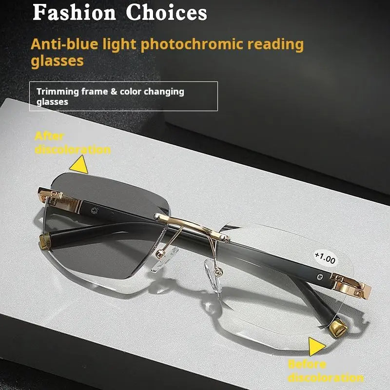 [55% Off Mega Sale] Black & Gold Semi-Rimless Precision Focus Reading Glasses for Men & Women - High-Definition Vision, Blue Light Filter, Ergonomic Design with Soft Silicone Nose Pads-HHH