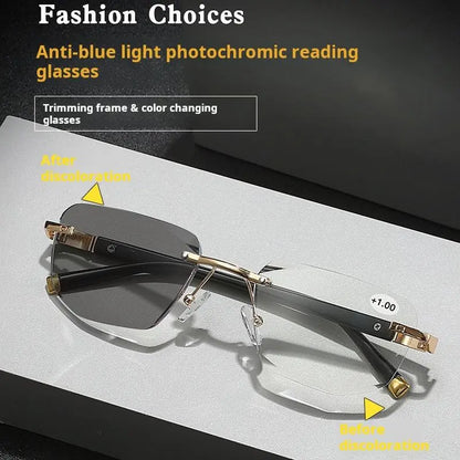 [55% Off Mega Sale] Black & Gold Semi-Rimless Precision Focus Reading Glasses for Men & Women - High-Definition Vision, Blue Light Filter, Ergonomic Design with Soft Silicone Nose Pads-HHH