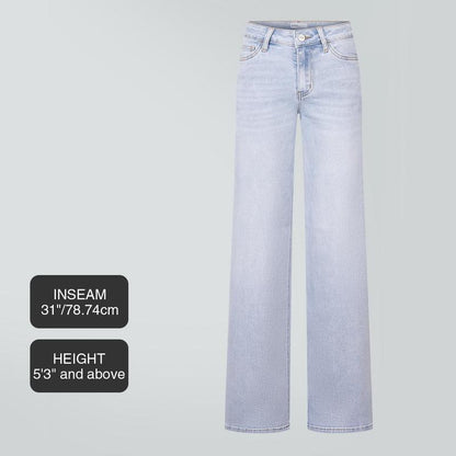 Mid-low Rise Baggy Jeans Stretchy Wide Leg for Women Distressed Pants Womenswear Bottom Lady Basic Minimalist Comfortable Denim Tummy Control Curve Hugging-OA