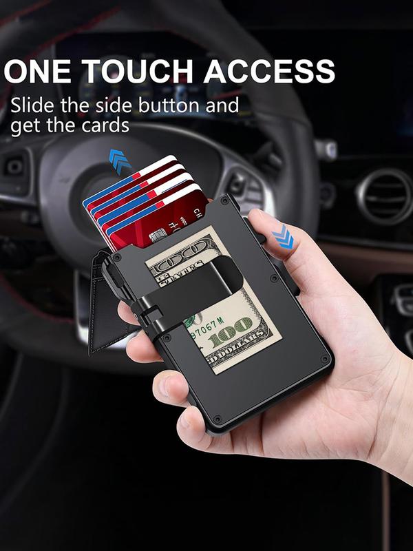 Minimalist Men’s Slim Wallet: 9 - 13 Cards, Money Clip, ID Window. RFID - Blocking, Aluminum Bifold Pop - Up-OA
