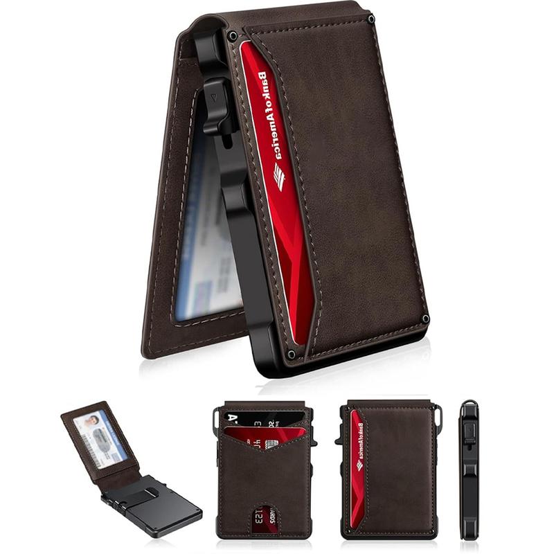 Minimalist Men’s Slim Wallet: 9 - 13 Cards, Money Clip, ID Window. RFID - Blocking, Aluminum Bifold Pop - Up-OA