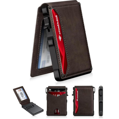Minimalist Men’s Slim Wallet: 9 - 13 Cards, Money Clip, ID Window. RFID - Blocking, Aluminum Bifold Pop - Up-OA