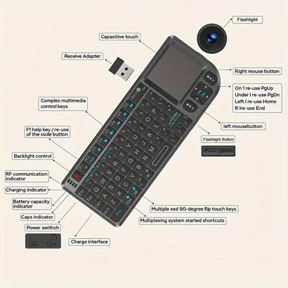 🔥[5𝟎% 𝐎𝐅𝐅 𝐋𝐀𝐒𝐓 𝐓𝐇𝐑𝐄𝐄 𝐃𝐀𝐘𝐒]Mini Wireless Keyboard, Portable Rechargeable 2.4G Backlit Keyboard with Touchpad for PC, Mac and Smart TV, Multifunctional Keyboard-vip