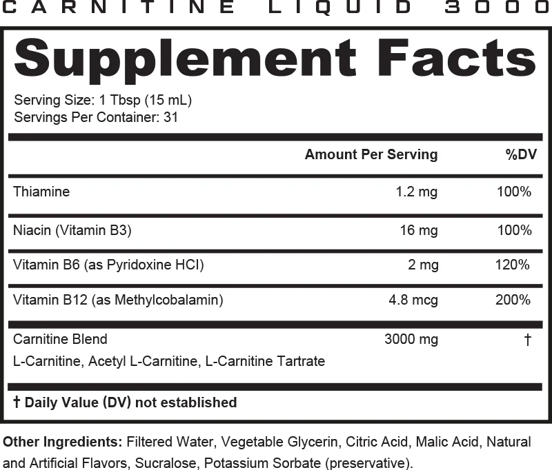 Liquid L-Carnitine 3000: Metabolism & Energy Support-BP