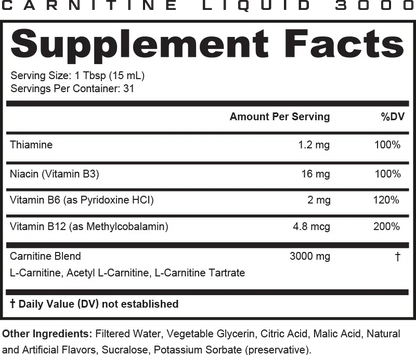Liquid L-Carnitine 3000: Metabolism & Energy Support-BP