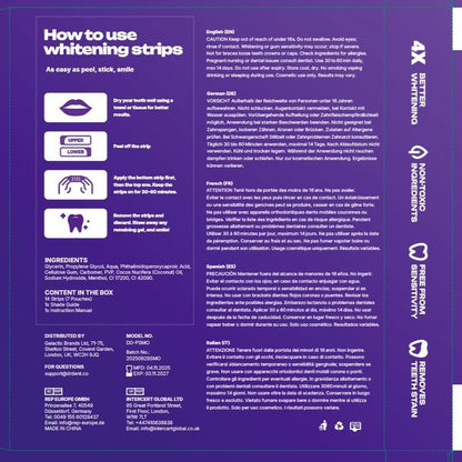 Purple Teeth Whitening Strips - 7/21 Whitening Sessions - Safe for Enamel - Non Sensitive Teeth Whitening - Peroxide-Free-VIP