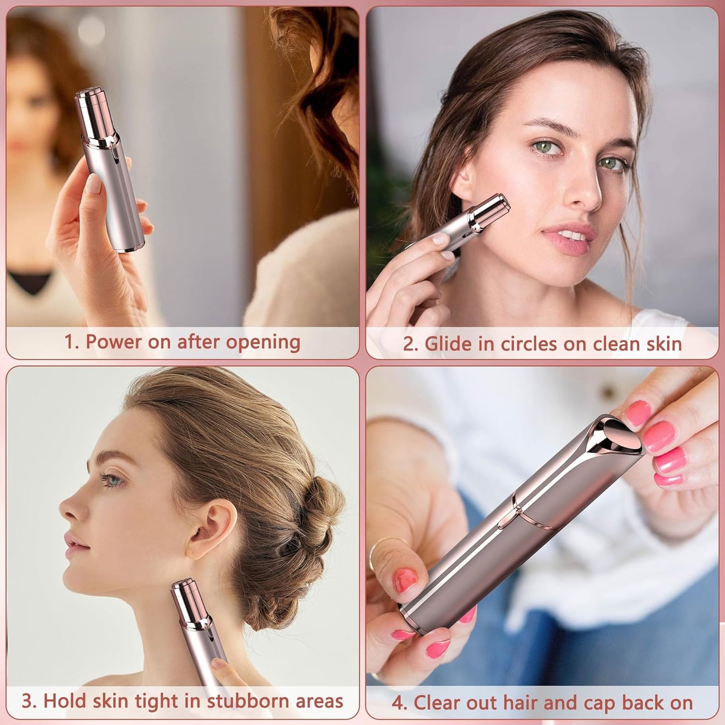 🔥[5𝟎% 𝐎𝐅𝐅 𝐋𝐀𝐒𝐓 𝐓𝐇𝐑𝐄𝐄 𝐃𝐀𝐘𝐒]Facial Hair Remover for Women - as Seen on TV Painless Face Shaver - Electric Hair Removal Device for Face Lips Peach Fuzz with Light (Rose Gold)-JKL