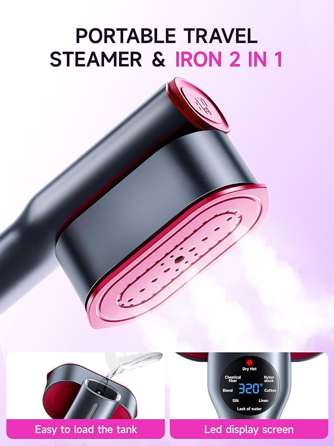 DRFLASH 2-in-1 Steamer & Iron for Clothes,15s Fast Heat-up 1200W Portable Handheld Garment Steamer,Travel Size with Large Ceramic Heat Panel,Quick Wrinkle Removal,110V-120V-BP