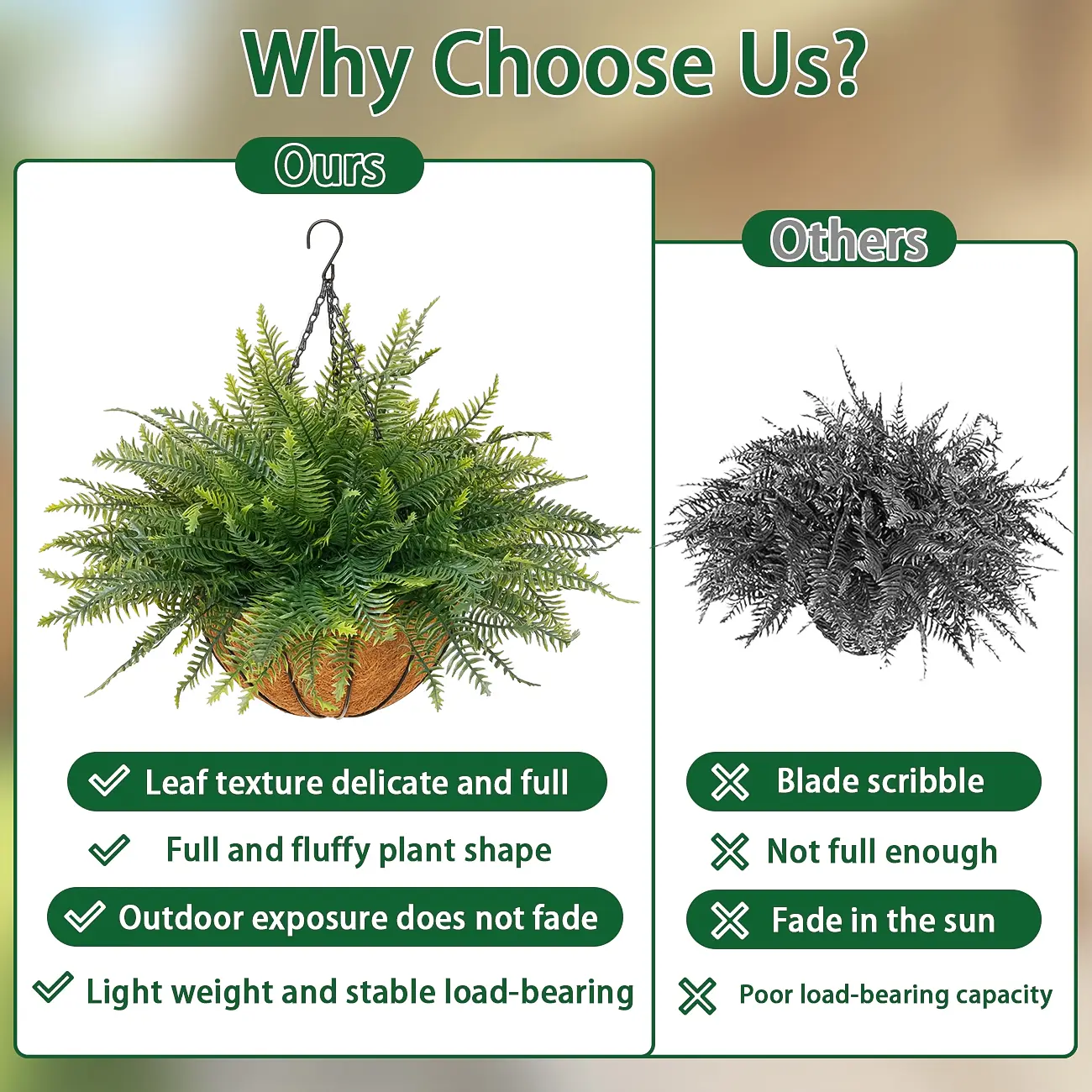 🔥[5𝟎% 𝐎𝐅𝐅 𝐋𝐀𝐒𝐓 𝐓𝐇𝐑𝐄𝐄 𝐃𝐀𝐘𝐒]2 Set Artificial Hanging Fern Plants Outdoor Fake Hanging Ferns Planter, Includes Hanging Flower Basket And Artificial Fern, UV Resistant Faux Fern Plant Basket For Outdoors Patio Garden Home Decor-JKL