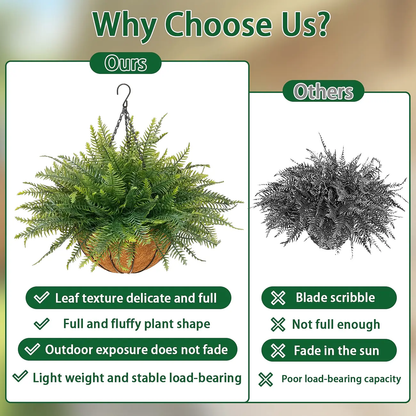 🔥[5𝟎% 𝐎𝐅𝐅 𝐋𝐀𝐒𝐓 𝐓𝐇𝐑𝐄𝐄 𝐃𝐀𝐘𝐒]2 Set Artificial Hanging Fern Plants Outdoor Fake Hanging Ferns Planter, Includes Hanging Flower Basket And Artificial Fern, UV Resistant Faux Fern Plant Basket For Outdoors Patio Garden Home Decor-JKL