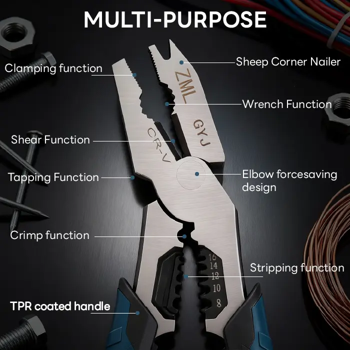 🔥[5𝟎% 𝐎𝐅𝐅 𝐋𝐀𝐒𝐓 𝐓𝐇𝐑𝐄𝐄 𝐃𝐀𝐘𝐒]6-in-1 Multi-Function Wire Stripper Pliers CR-V Steel Diagonal Cutters for Nails Electrical Cables Special Tools with Adjustable Cutting Depth and Sharp Blades - Hardware Wirecutters Wirepliers-JKL