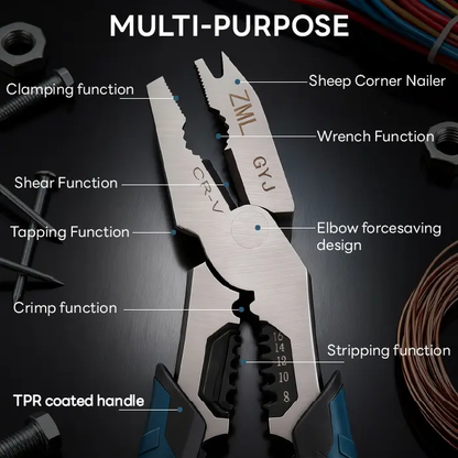 🔥[5𝟎% 𝐎𝐅𝐅 𝐋𝐀𝐒𝐓 𝐓𝐇𝐑𝐄𝐄 𝐃𝐀𝐘𝐒]6-in-1 Multi-Function Wire Stripper Pliers CR-V Steel Diagonal Cutters for Nails Electrical Cables Special Tools with Adjustable Cutting Depth and Sharp Blades - Hardware Wirecutters Wirepliers-JKL