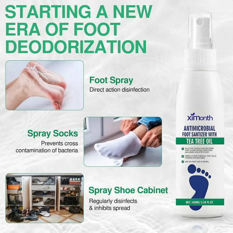 🔥[5𝟎% 𝐎𝐅𝐅 𝐋𝐀𝐒𝐓 𝐓𝐇𝐑𝐄𝐄 𝐃𝐀𝐘𝐒](3 bottles)Tea Tree Oil Foot Spray - Plantar Moisturizing Deodorant for Odor Control & Dry Feet Care, Natural Foot Sanitizer with Antifungal Properties,Ximonth Clear Foot Sanitizer Spray,for Foot & Shoe Freshness-JKL