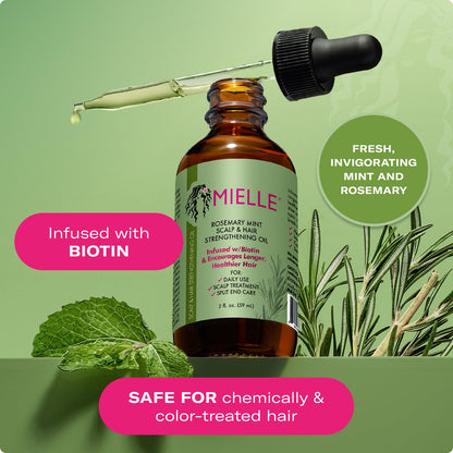 🔥[5𝟎% 𝐎𝐅𝐅 𝐋𝐀𝐒𝐓 𝐓𝐇𝐑𝐄𝐄 𝐃𝐀𝐘𝐒]Mielle Organics Rosemary & Mint Hair Oil - Strengthening Biotin Oil Infused Frizzy & Damaged Hair Care - Split Ends & Dry Scalp Treatment to Support Longer, Healthier Strands, 2oz-JKL