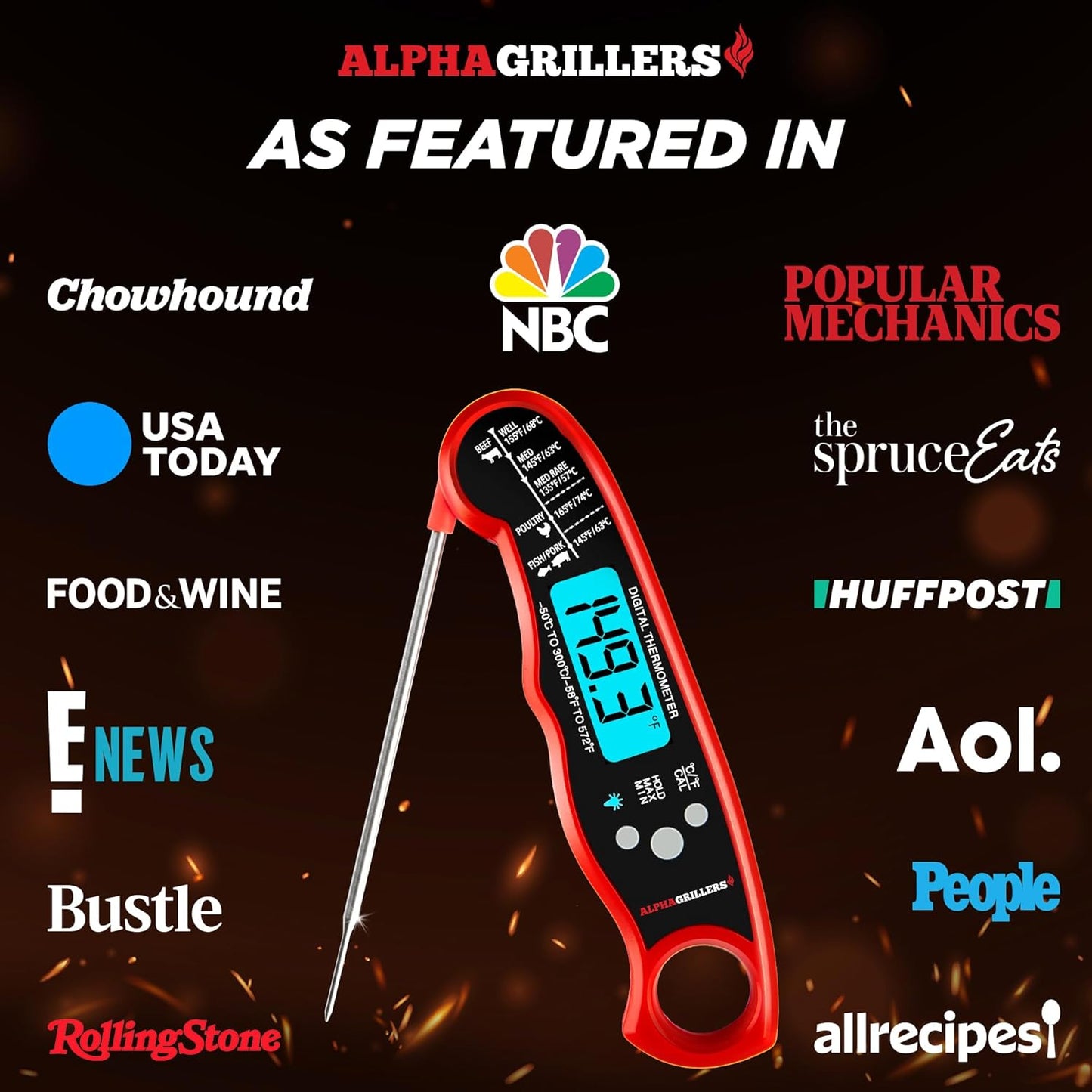 🔥[5𝟎% 𝐎𝐅𝐅 𝐋𝐀𝐒𝐓 𝐓𝐇𝐑𝐄𝐄 𝐃𝐀𝐘𝐒]Alpha Grillers Meat Thermometer Digital – Instant Read Food Thermometer for Cooking & Grilling – Professional Kitchen Gift for Men, Dad & Mom-JKL