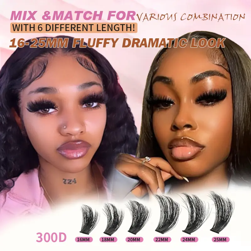 🔥[5𝟎% 𝐎𝐅𝐅 𝐋𝐀𝐒𝐓 𝐓𝐇𝐑𝐄𝐄 𝐃𝐀𝐘𝐒]16-25mm Fluffy Lash Clusters 300D High-Density Soft D-Curl Individual Mega Volume Lashes for Beginners Makeup Lightweight Plant Fiber Easy Application-JKL
