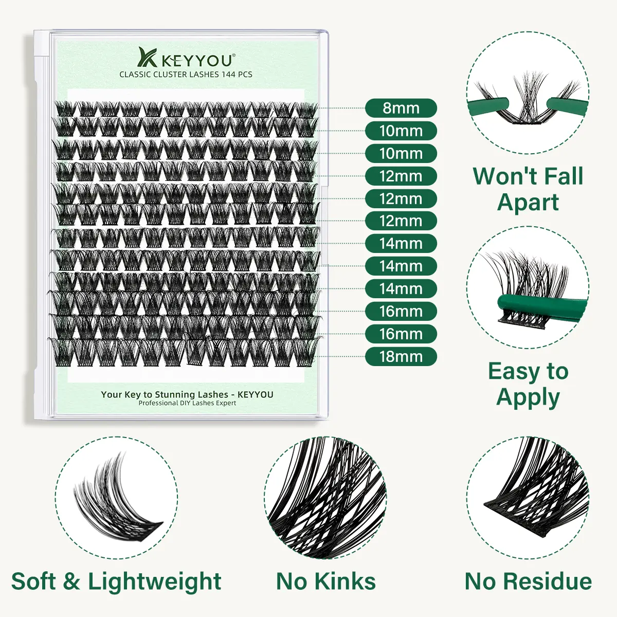 🔥[5𝟎% 𝐎𝐅𝐅 𝐋𝐀𝐒𝐓 𝐓𝐇𝐑𝐄𝐄 𝐃𝐀𝐘𝐒]KEYYOU DIY Cluster Lashes Summer VolumeWaterproof Long-Lasting Lash Extension D Curl8-18MIX Eyelash Extensions Cosmetic MakeupTikTok Shop SpringGlowUp-JKL