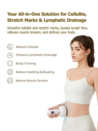 Handheld Body Massager for Legs & Belly - Lymphatic Drainage & Anti swelling Tool with Heat, Vibration - Electric Machine Reduces Stretch Marks White Detox Gift-OA